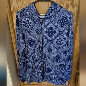Navy Blue Paisley Zip-Up Jacket